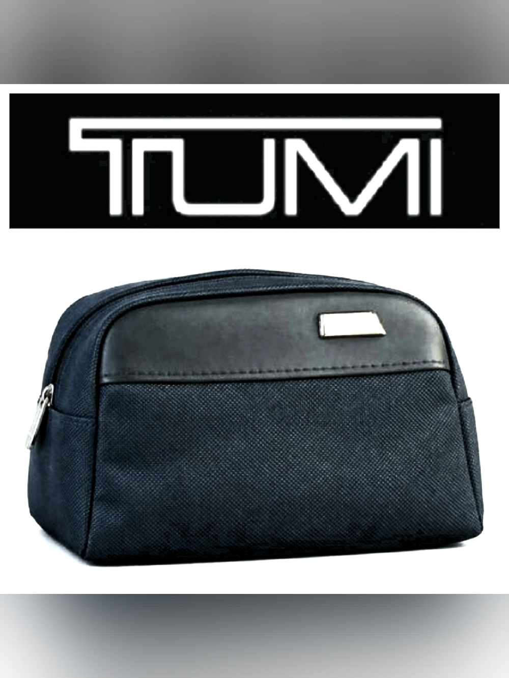 TUMI x Delta Limited Edition Black Leather Trim Travel Accessory Pouch Bag